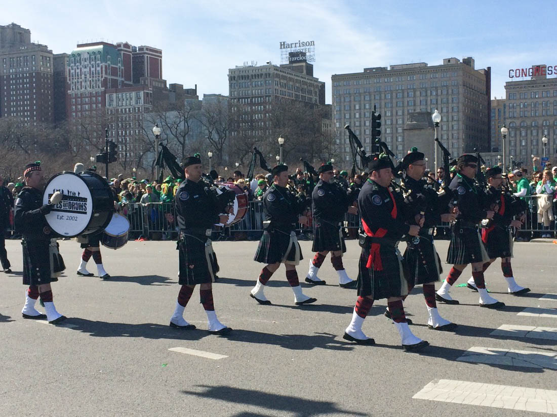 Bagpipers at downtown St. Patrick's Day parade