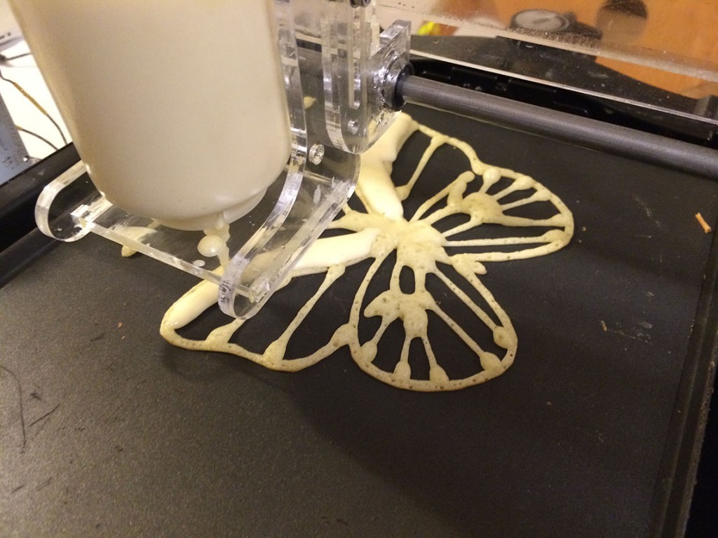 PancakeBot printing a butterfly pancake