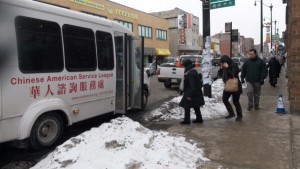 The Chinese American Service League offers seniors in Chinatown a bus ride to vote during the elections, and that incurred complaints from Sigcho, who took this picture.