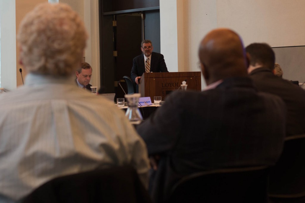 "If you're not mandating stratification [of treatments and services] by risk, you're systematically harming people," Doug Marlowe of the National Association of Drug Court Professionals told Governor Rauner's commission on prison and sentencing reform. (Kate Morrissey/Medill)