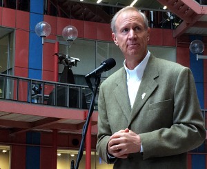 Illinois Gov. Bruce Rauner responds to questions regarding the proposed sale of the James R. Thompson Center Oct. 13 in Chicago. (Photo by Steve Musal)