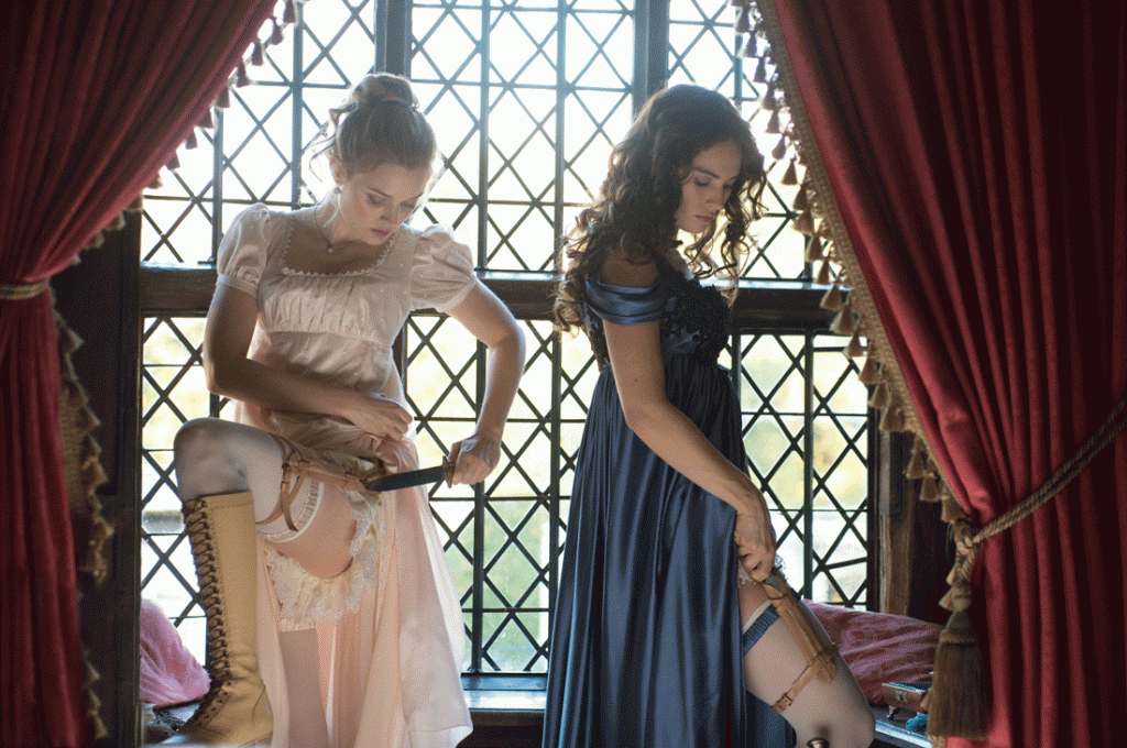 Elizabeth (Lily James) and her sister Jane (Bella Heathcote) arms themselves for a day out in a very different 19th century England.