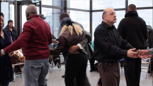 Steppers dance at the Richard J. Daley Center.
