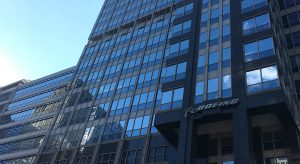 The Boeing logo is seen at its headquarter in Chicago, January 21, 2017. (Shen Lu/MEDILL)