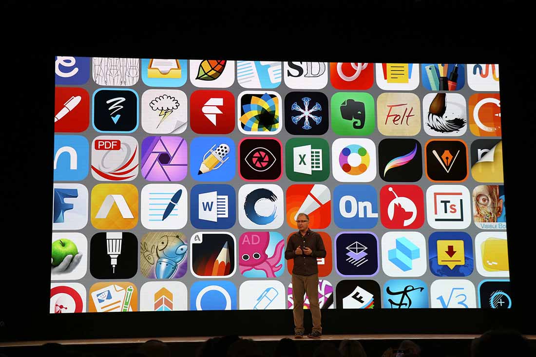 Apple's vice president Greg Joswiak introduced the educational apps. (Ang Gao/MEDILL)